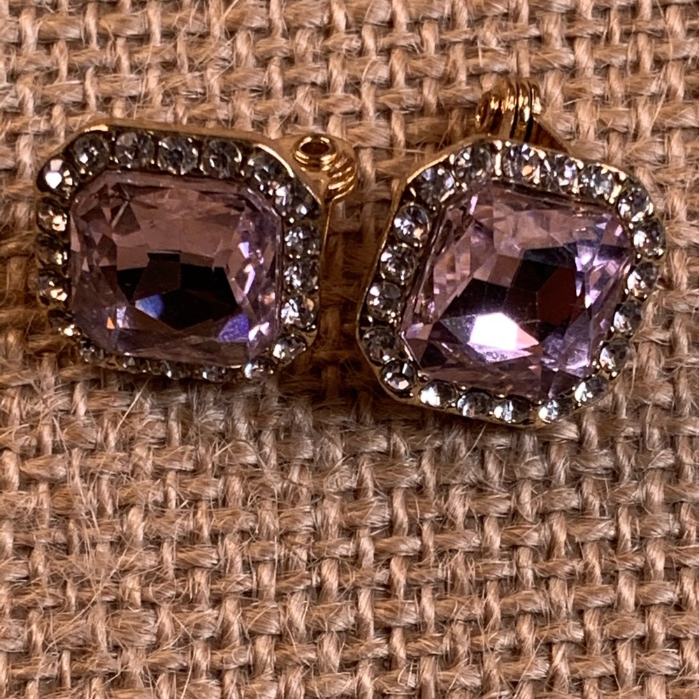Baby pink step cut crystal earring with clear halo